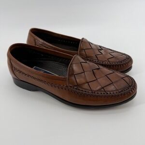 Bragano Mens Brown Leather Woven Loafer Shoes Crafted in Italy Size 7.5M